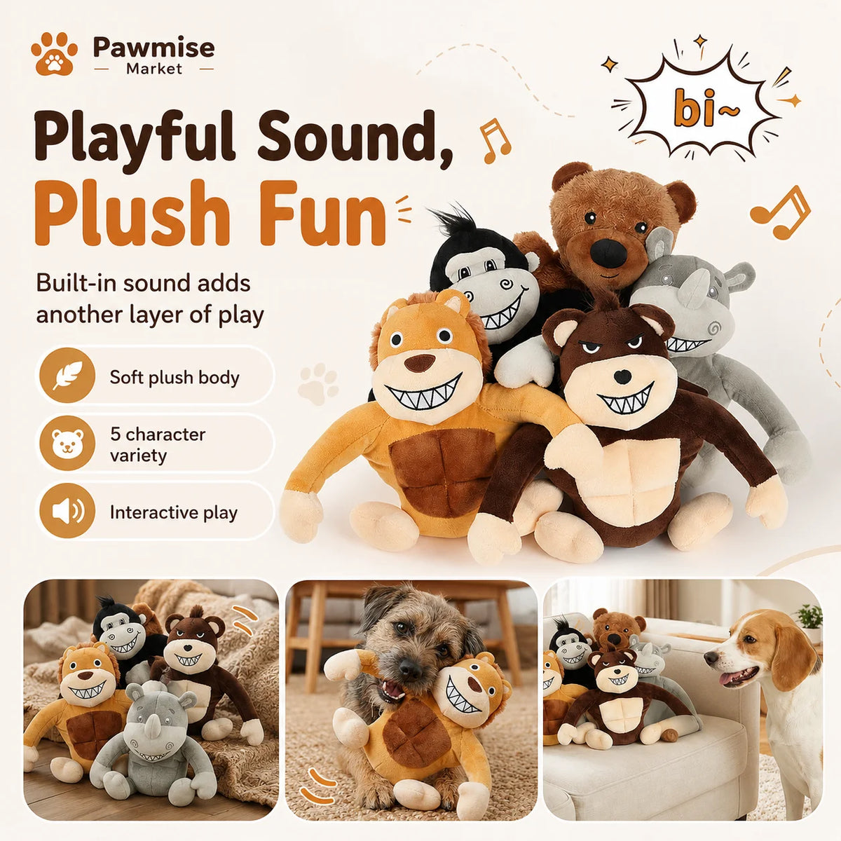 Premium Plush Squeaky Pet Toy Set For Dogs And Cats