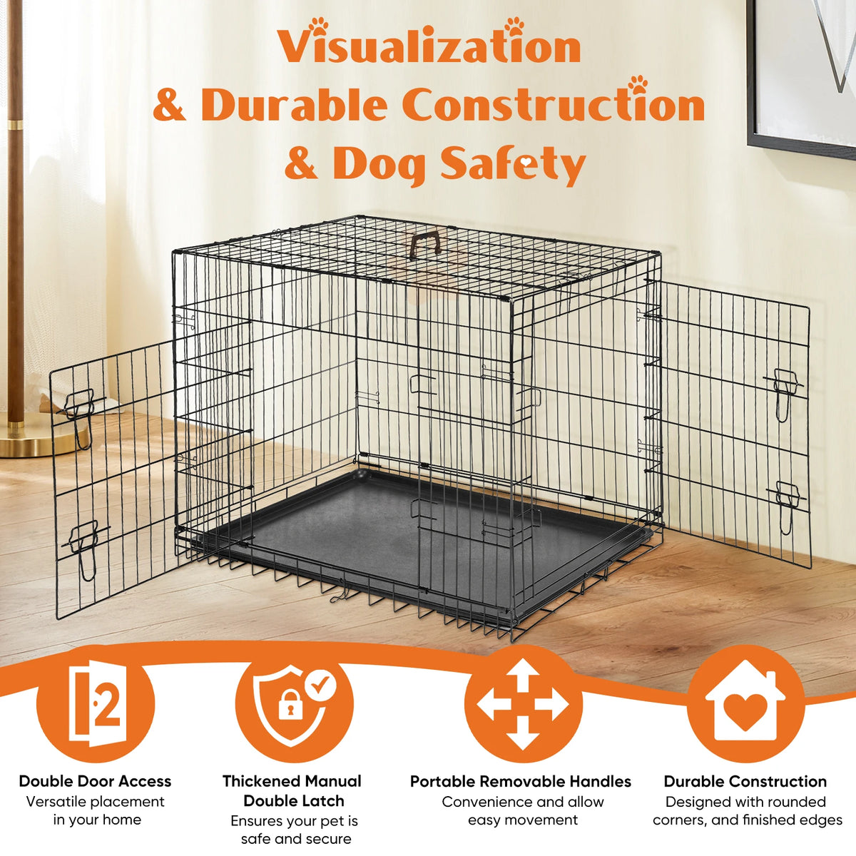 Jhk Heavy Duty Metal Wire Dog Kennel With Leak Proof Tray
