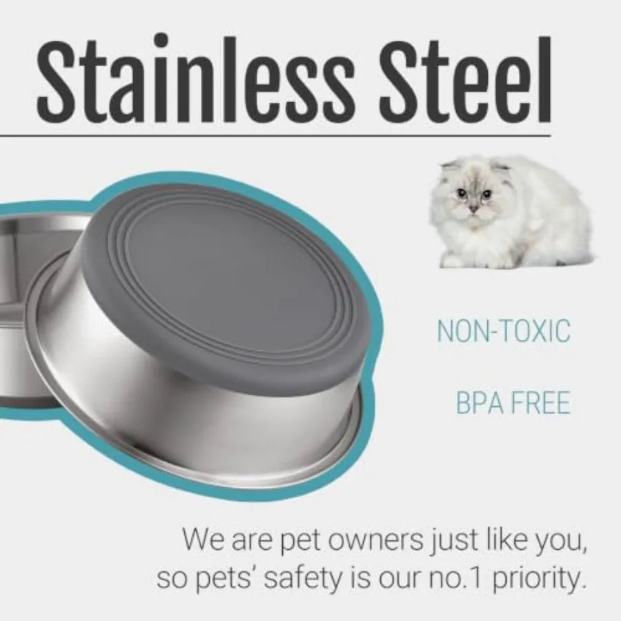 Non Slip Stainless Steel Dog Cat Bowls With Silicone Base