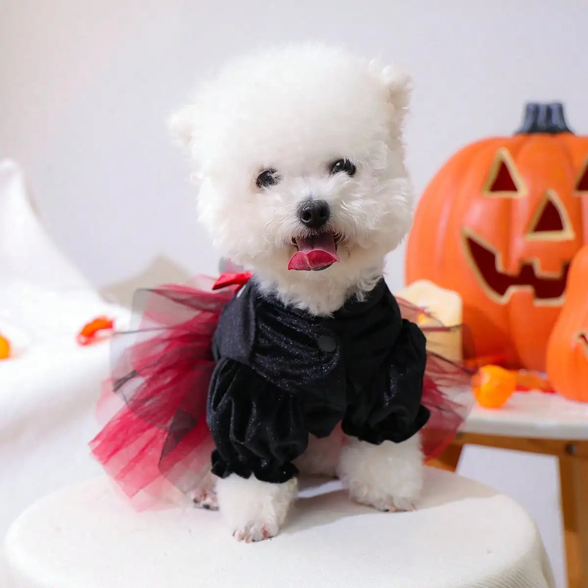 Halloween Skull Bow Tulle Dress Costume for Dogs and Cats