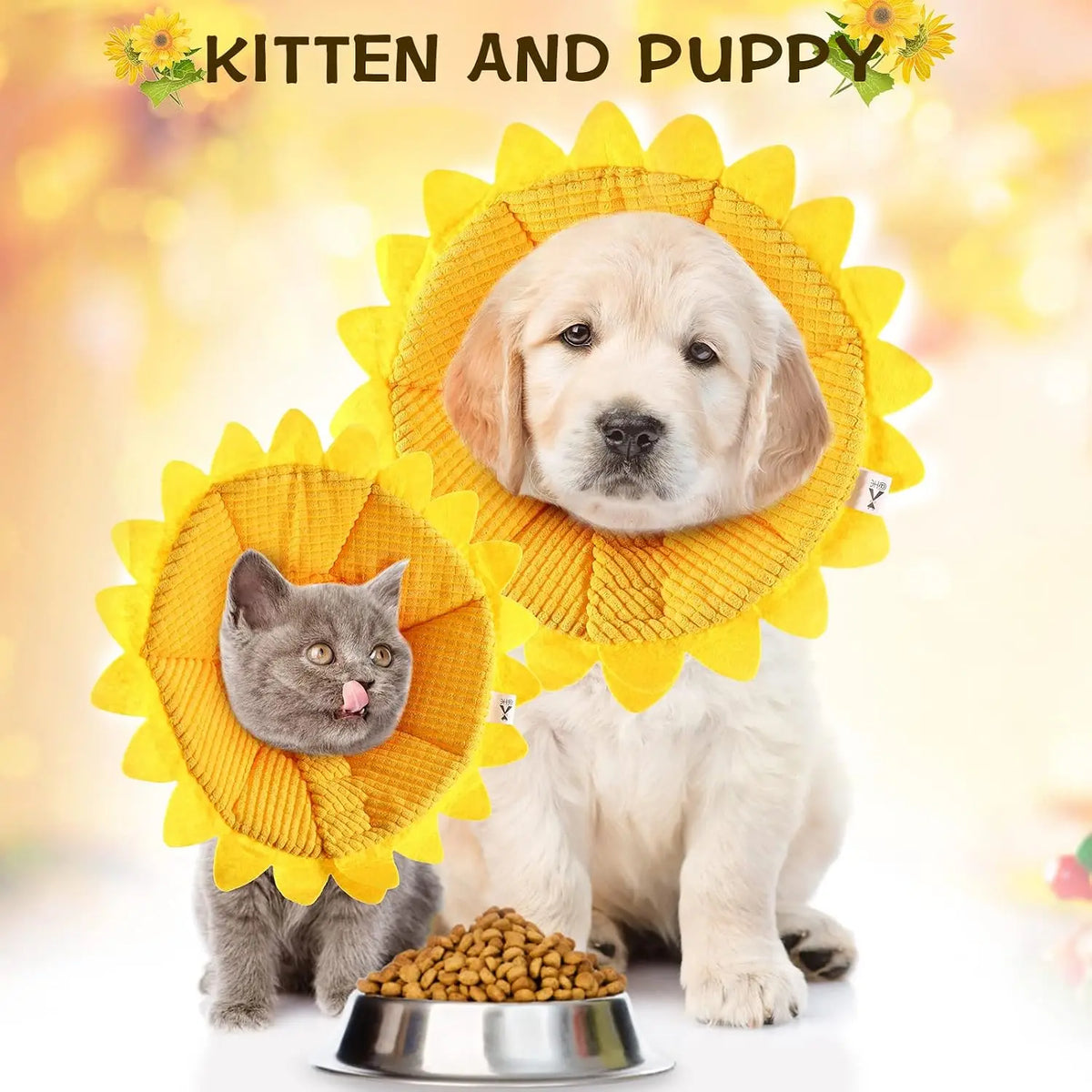 Sunflower Cat Recovery Cone Collar Soft Adjustable Elizabethan Design