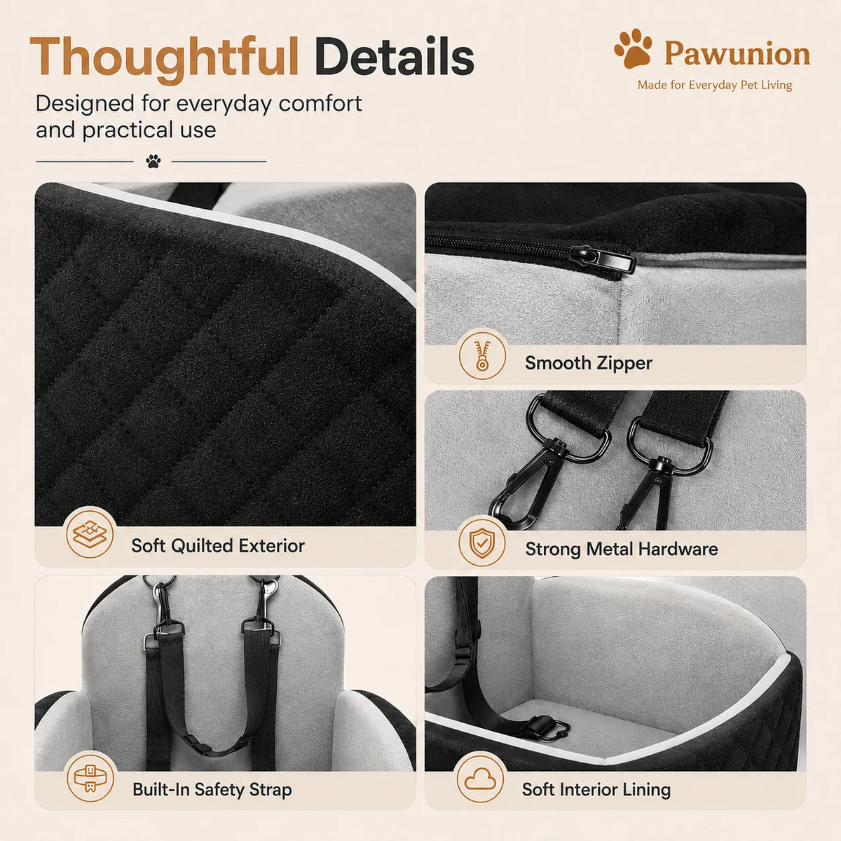 Cooling Memory Foam Dog Car Seat With Dual Safety Tethers