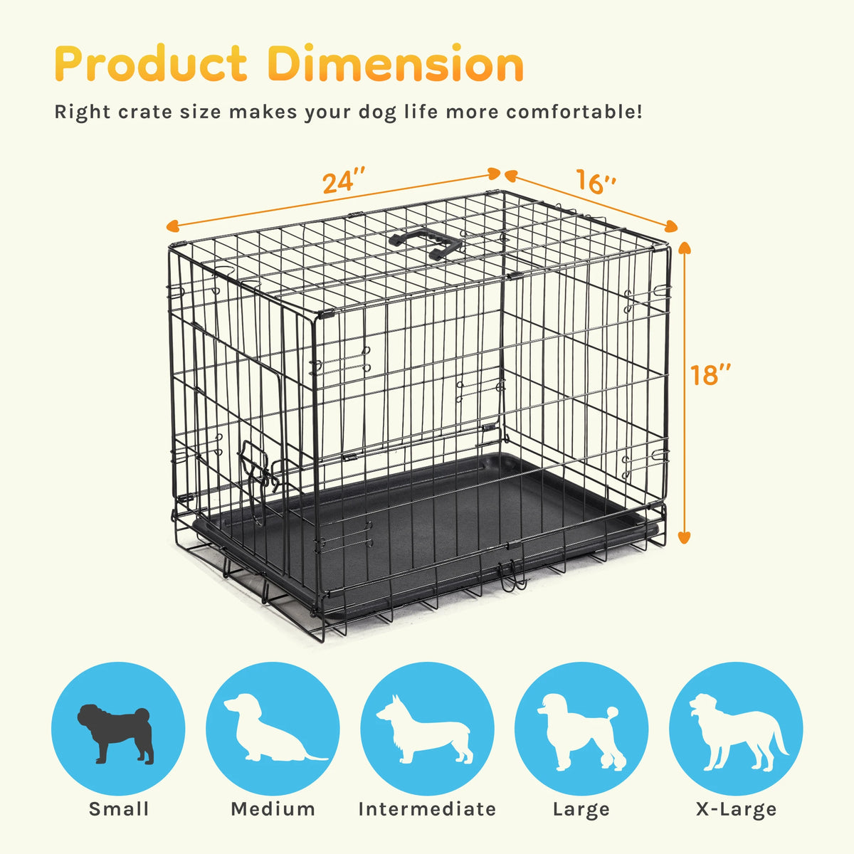 JHK Single Door Folding Pet Kennel With Leakproof Metal Tray