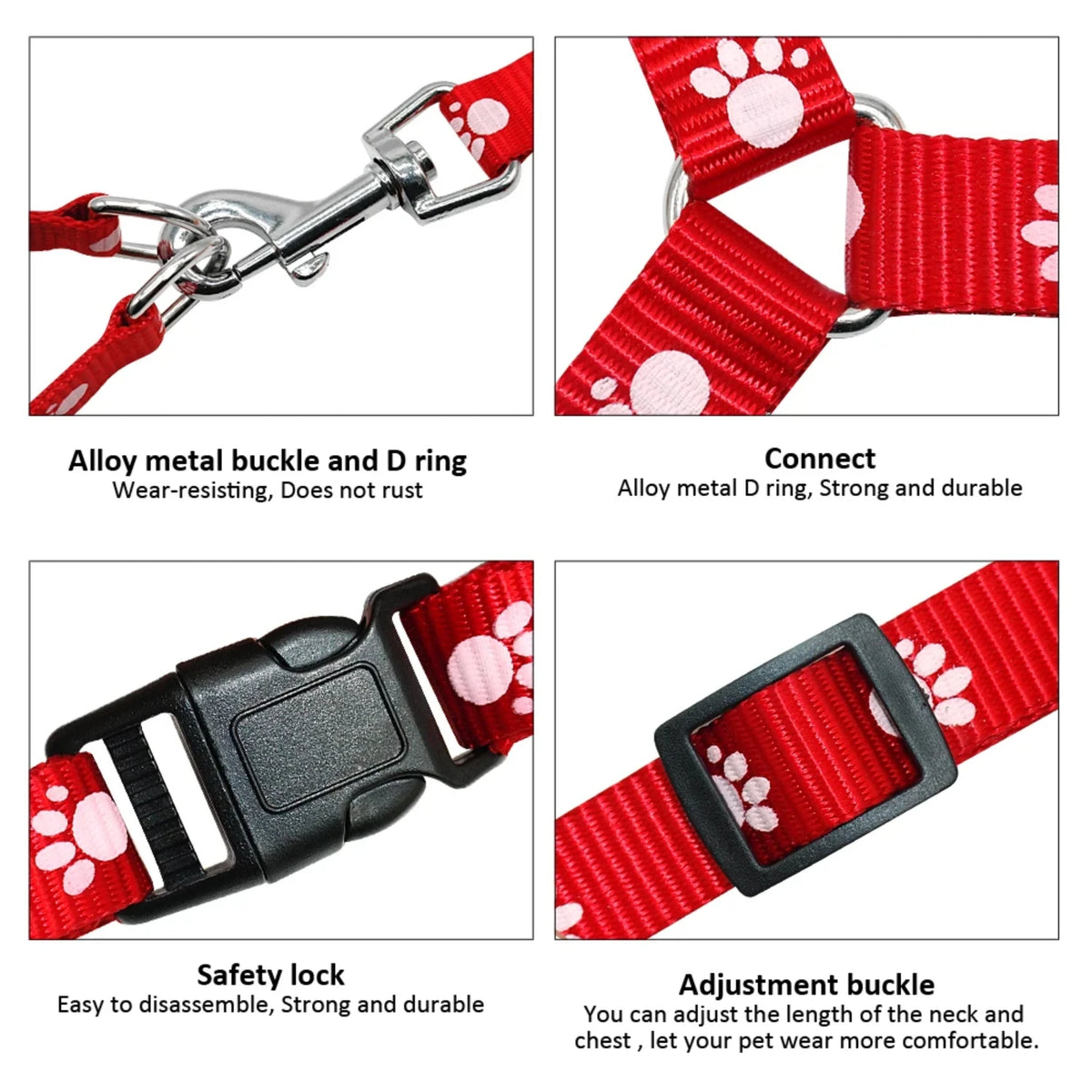 Durable Adjustable Paw Print Dog Harness and Leash Set