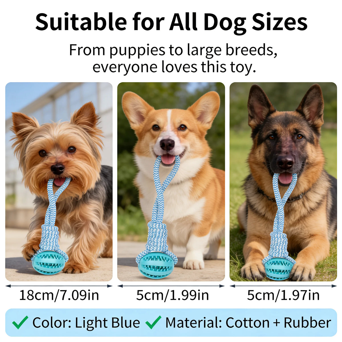 Rubber Dog Chew Toy With Treat Dispenser And Cotton Rope