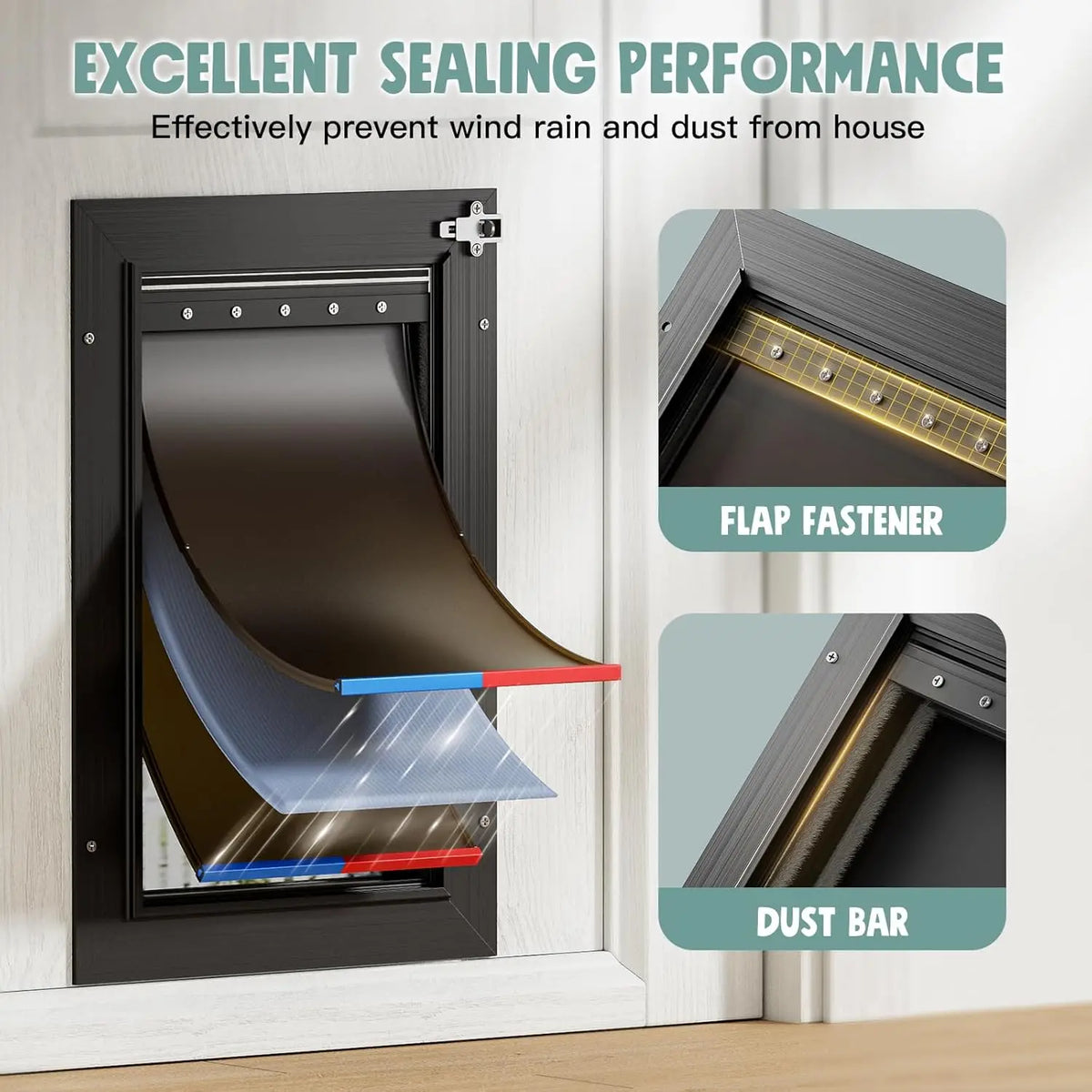 Heavy Duty Aluminum Dog Door With Insulated Triple Flap Design