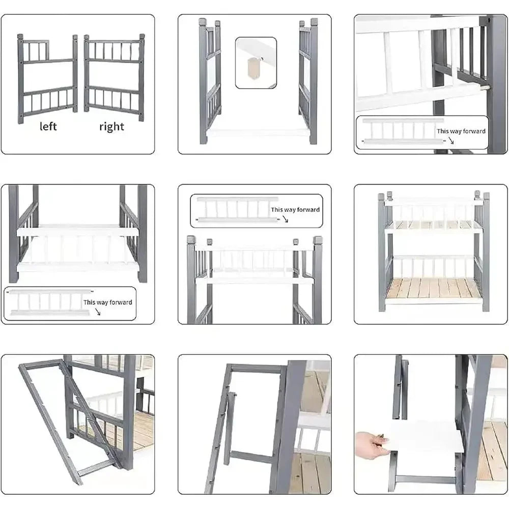Comfortable Double Layer Dog Bunk Bed With Integrated Stairs