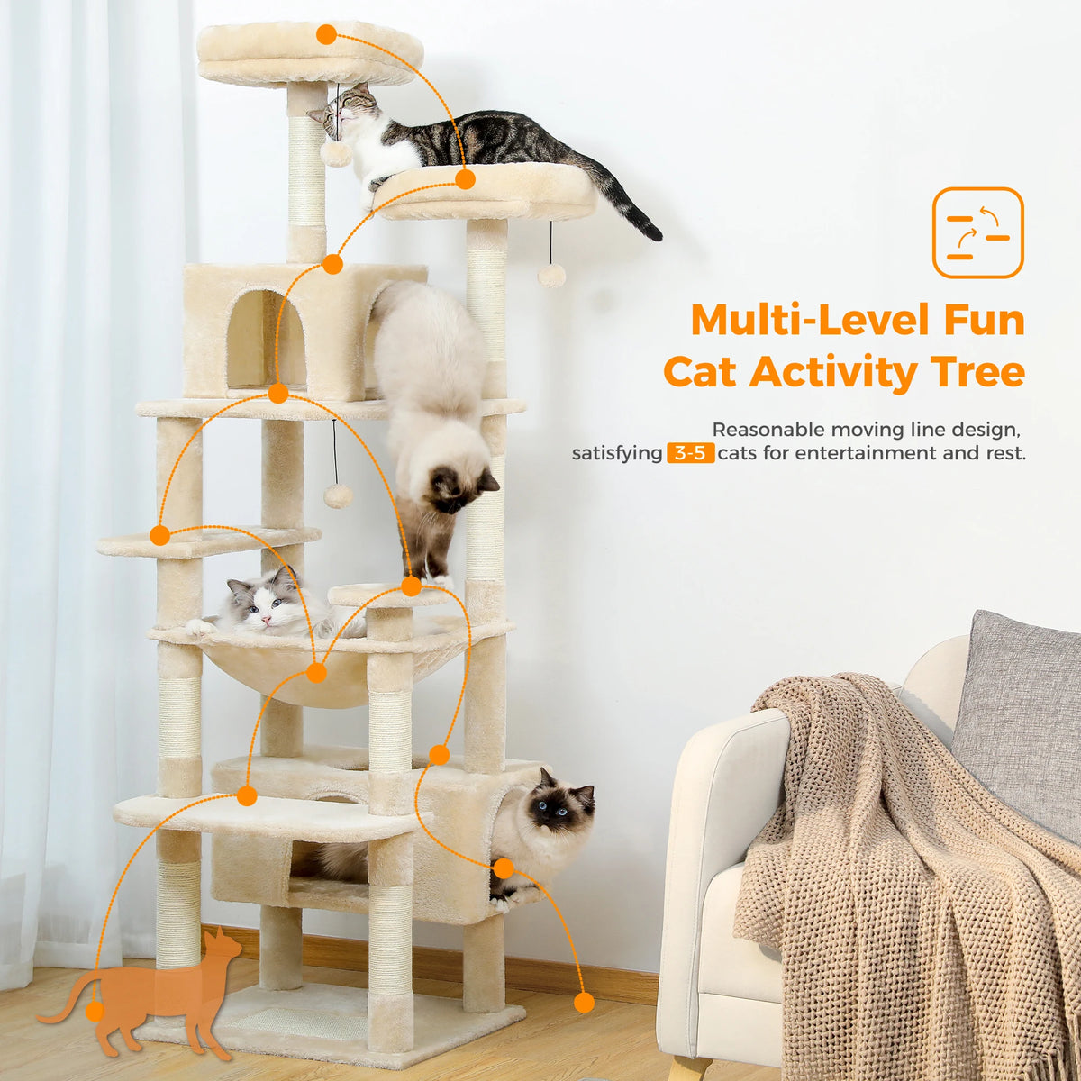 PAWZ Road Multi Tier Cat Tree Tower Sisal Posts Hammocks Condos
