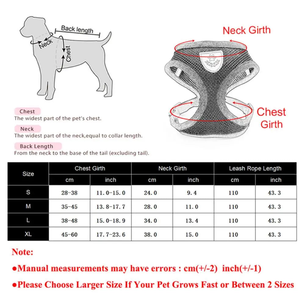 Adjustable Reflective Escape Proof Mesh Pet Harness And Leash Set