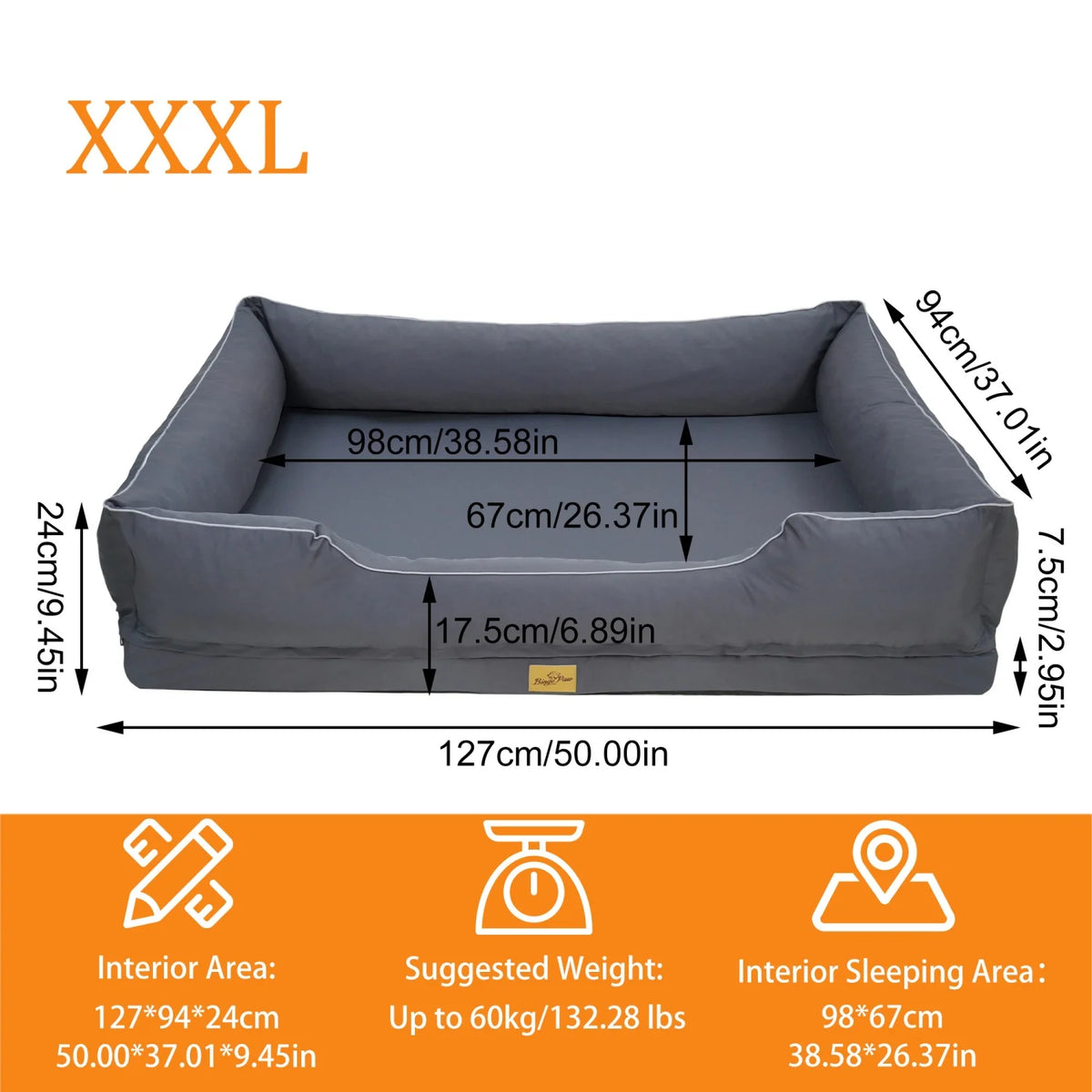 BINGOPAW Orthopedic Dog Bed With Washable Foam Bolster Cushion