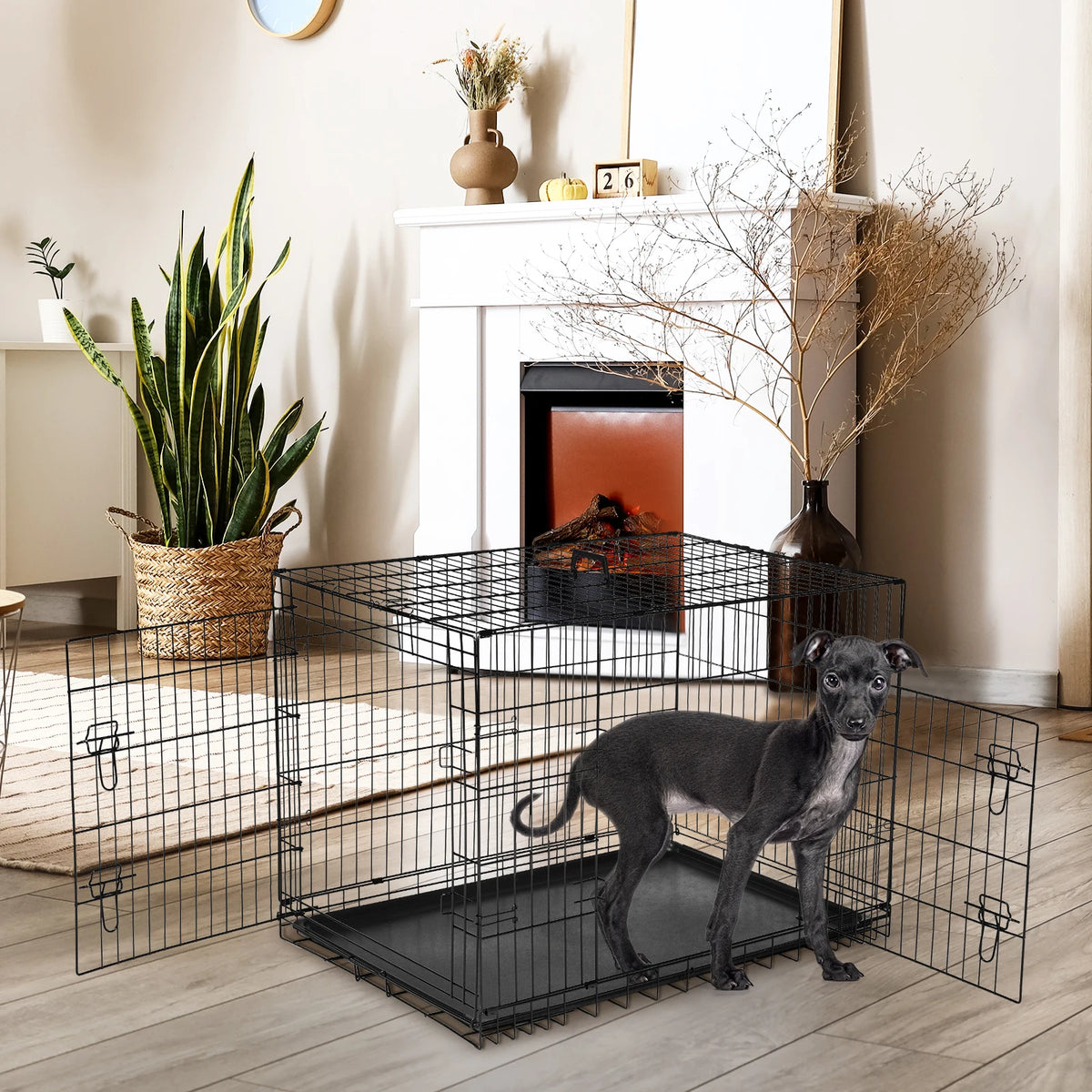Jhk Heavy Duty Metal Wire Dog Kennel With Leak Proof Tray