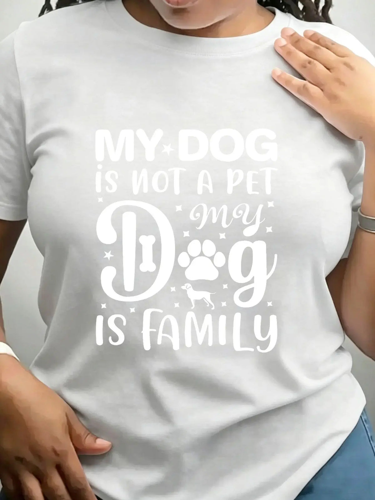 Women's My Dog Is Family Graphic Crew Neck Casual Tee