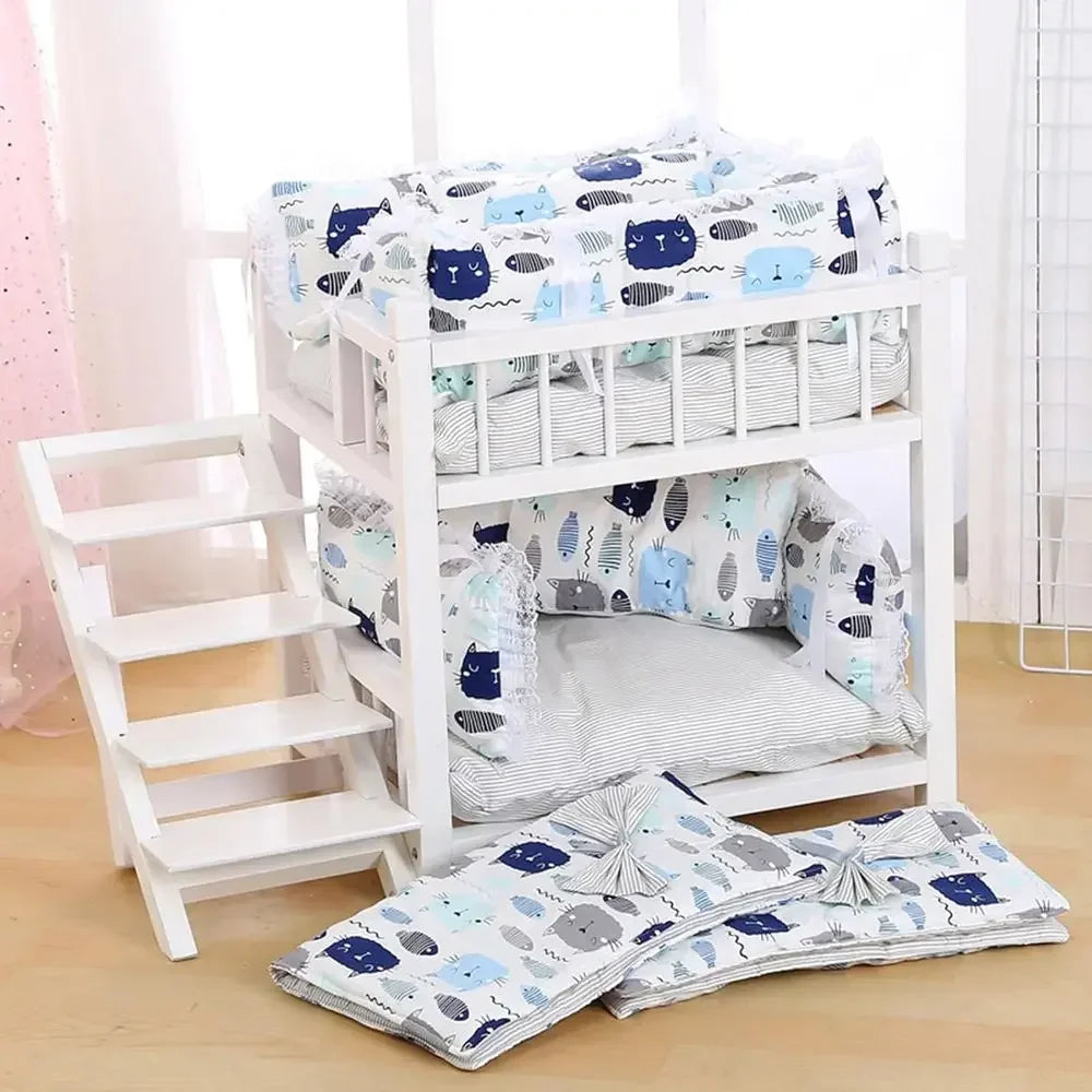 Comfortable Double Layer Dog Bunk Bed With Integrated Stairs