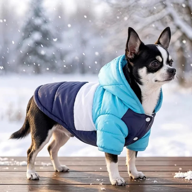 Winter Hooded Dog Coat With Warm Padding And Leash Hole