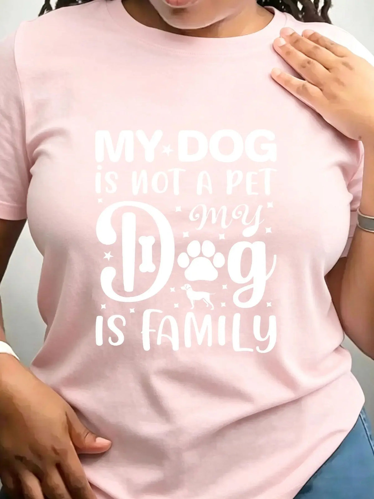 Women's My Dog Is Family Graphic Crew Neck Casual Tee