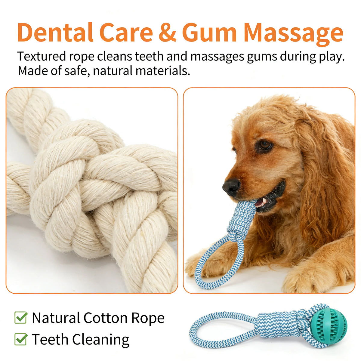 Rubber Dog Chew Toy With Treat Dispenser And Cotton Rope