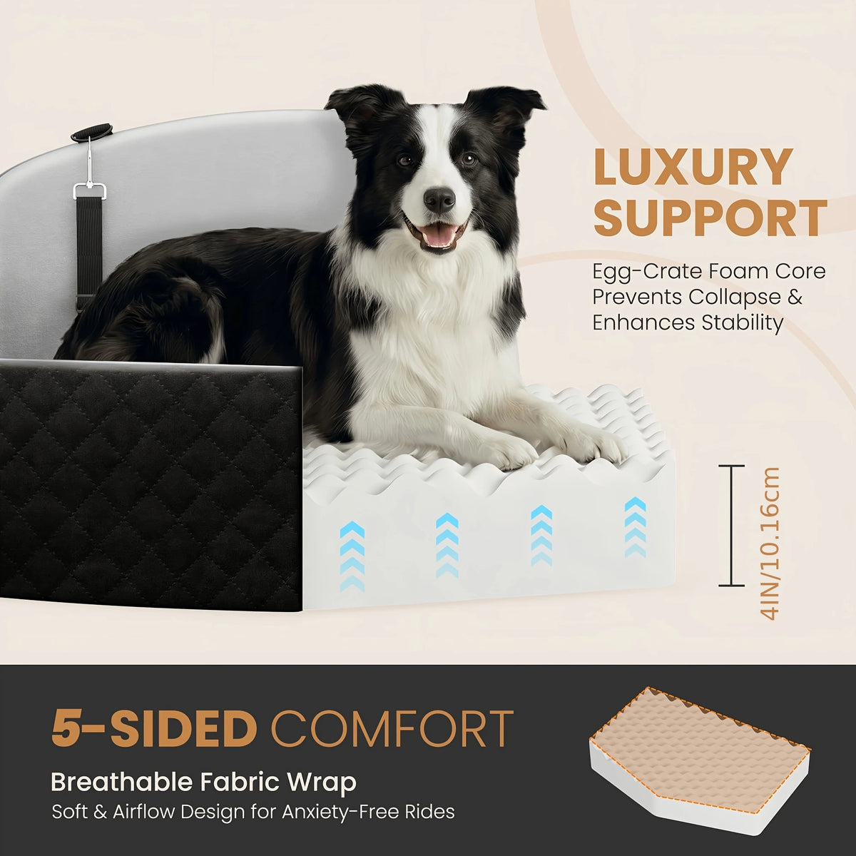 Cooling Memory Foam Dog Car Seat With Dual Safety Tethers