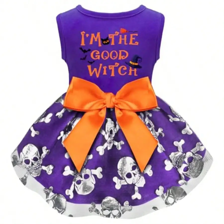 Funny Dog Halloween Witch Costume Dress With Bow For Pets