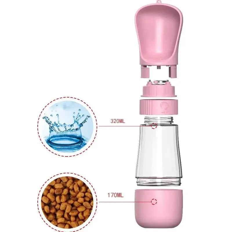 Portable Dog Water Bottle Dual Food Container Travel Dispenser