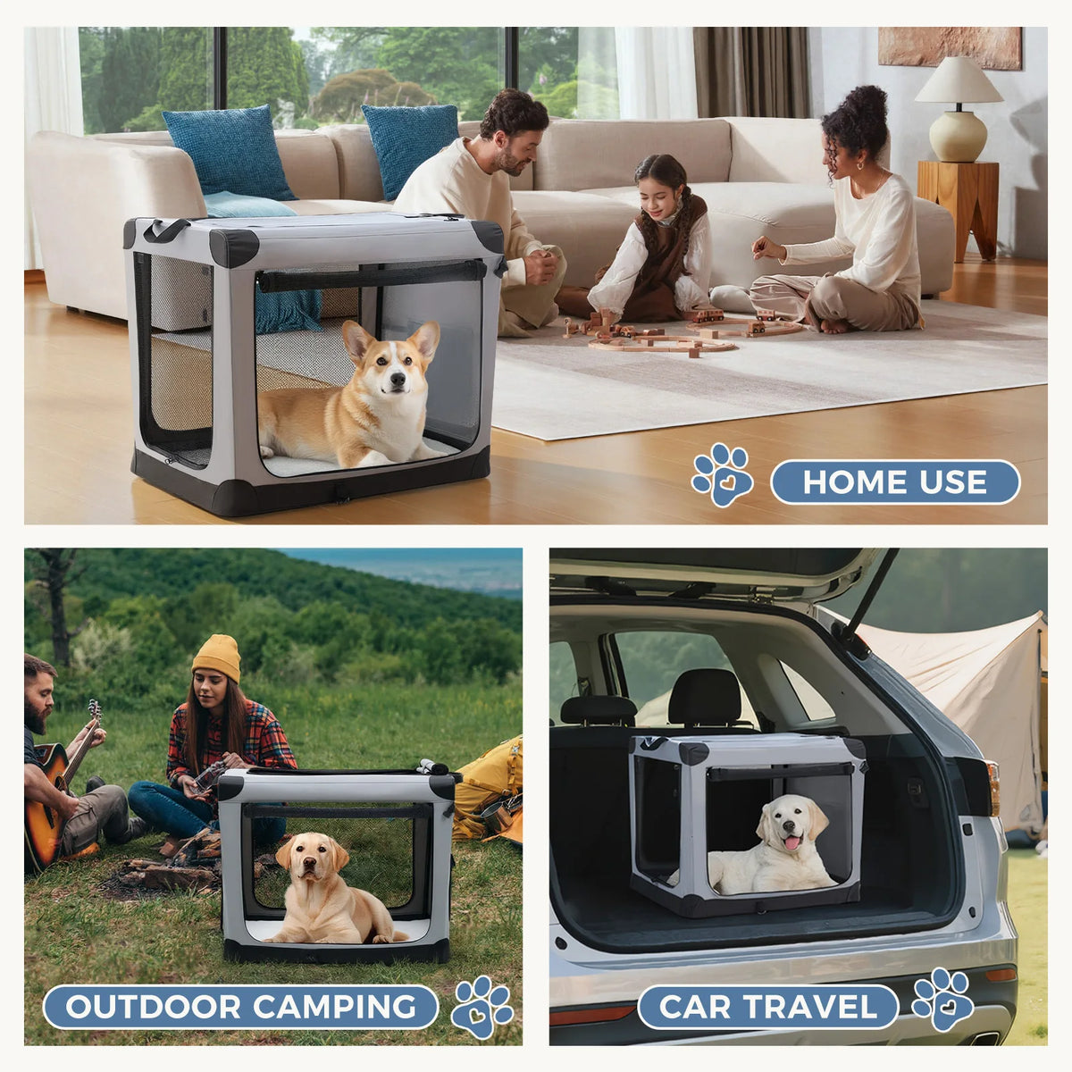 JHK Foldable Soft Dog Crate Portable Pet Kennel With Doors