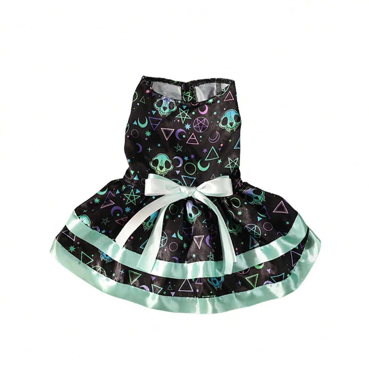 Funny Pumpkin And Skull Print Bowknot Dog Halloween Dress