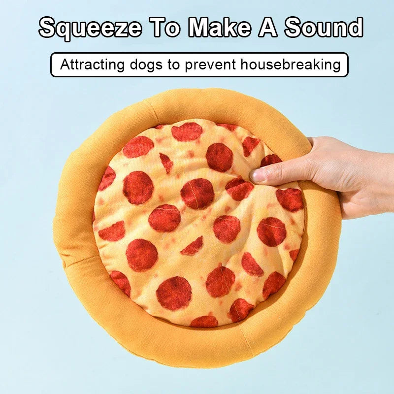 Squeaky Plush Pizza Dog Toy Soft Fleece Pet Chew Interactive