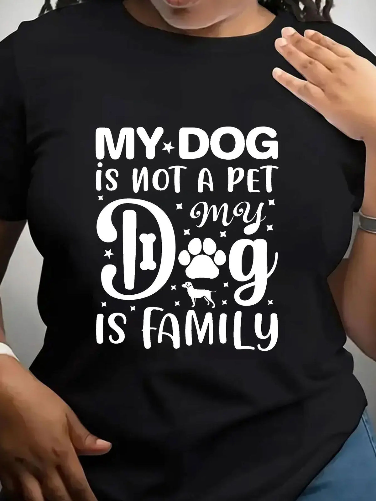 Women's My Dog Is Family Graphic Crew Neck Casual Tee