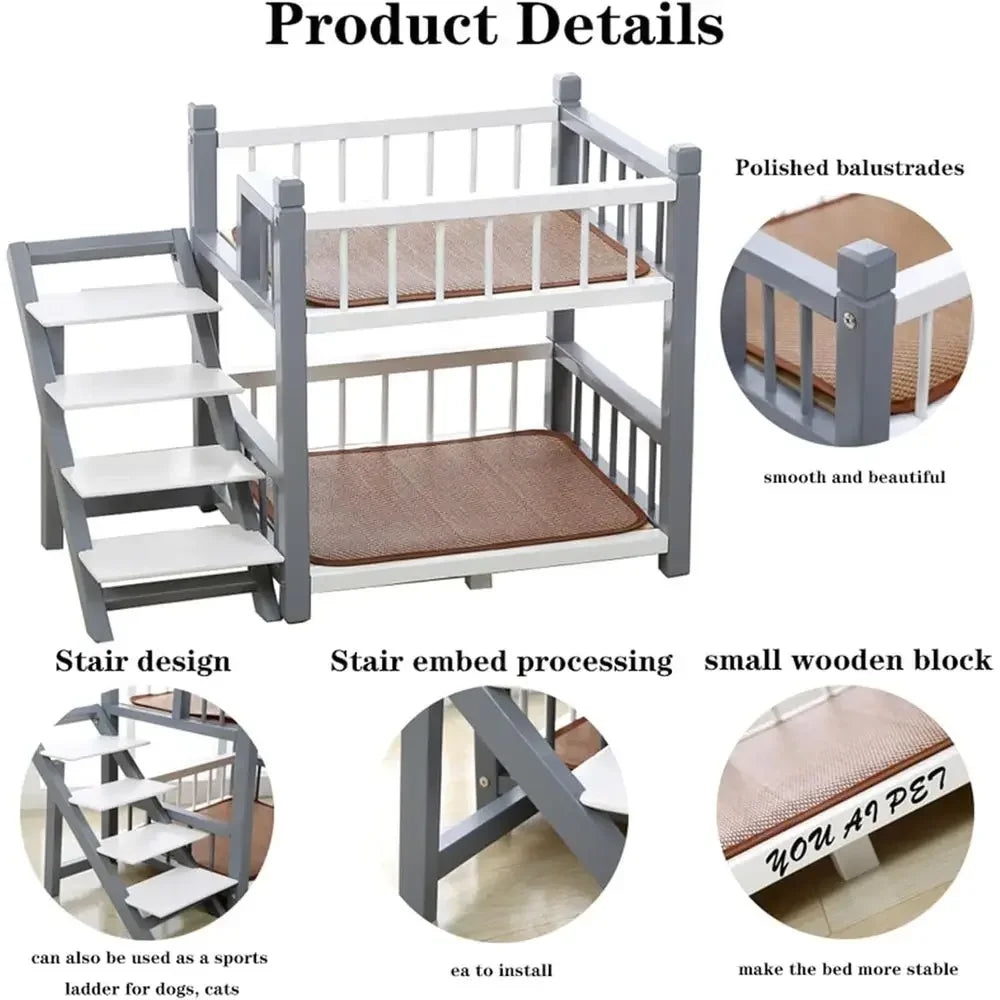 Double Layer Dog Bunk Bed With Stairs And Removable Cover