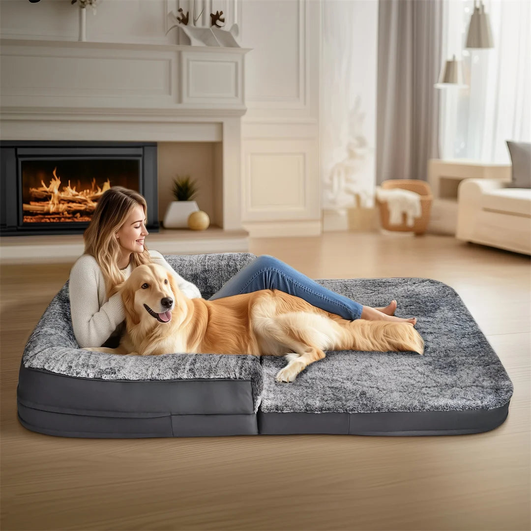 BINGOPAW Orthopedic Foldable Plush Dog Bed With Cover