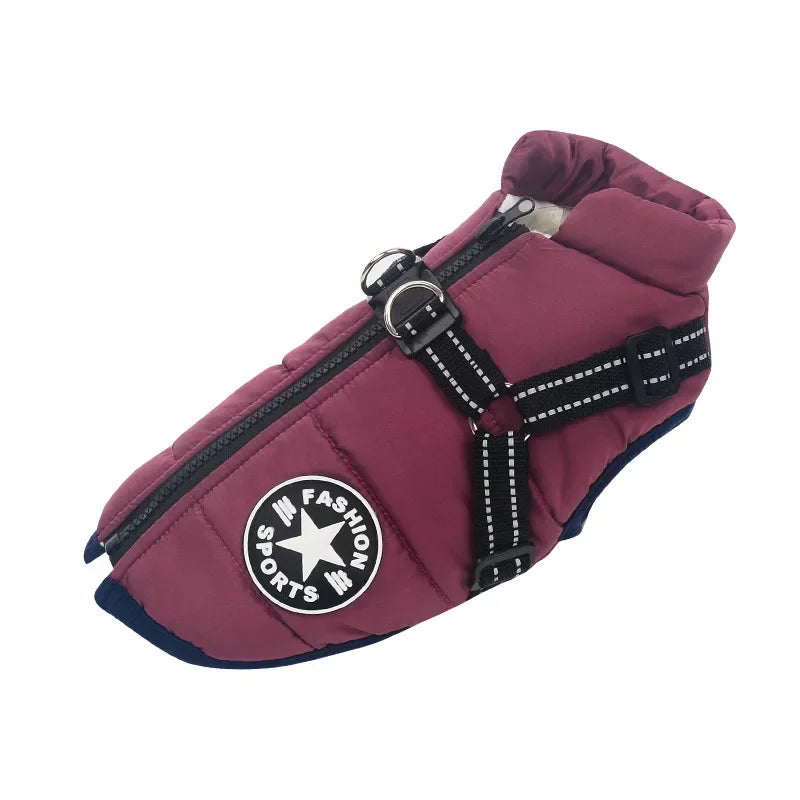 Waterproof Winter Dog Jacket With Built In Harness For Dogs