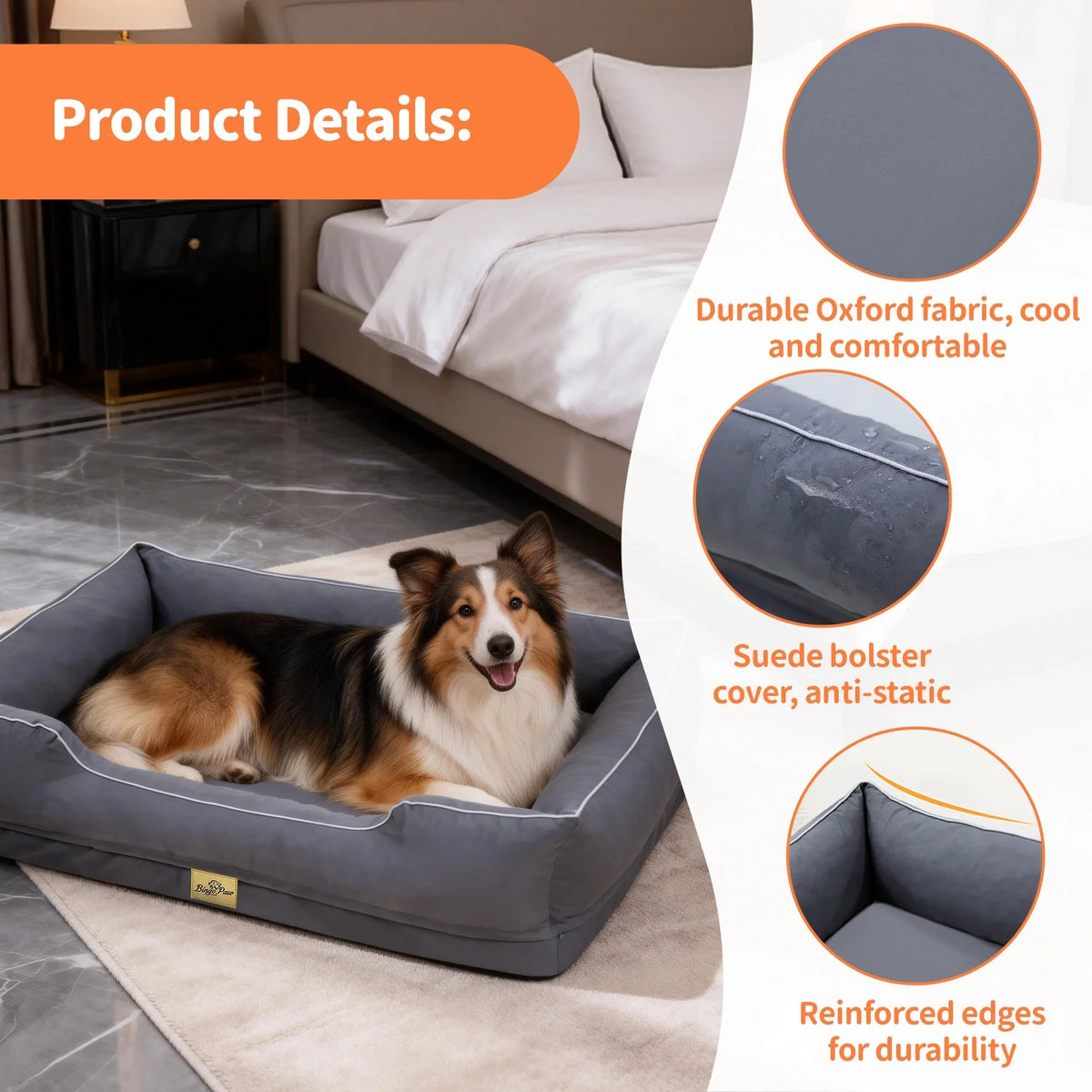 BINGOPAW Orthopedic Dog Bed With Washable Foam Bolster Cushion