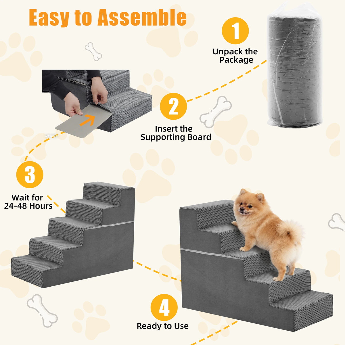 JHK Angled Foam Dog Stepping Ramp Featuring Non Slip Treads