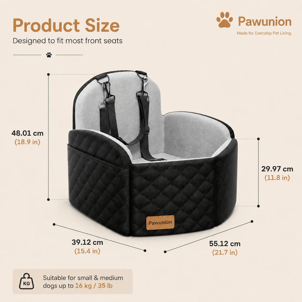 Cooling Memory Foam Dog Car Seat With Dual Safety Tethers