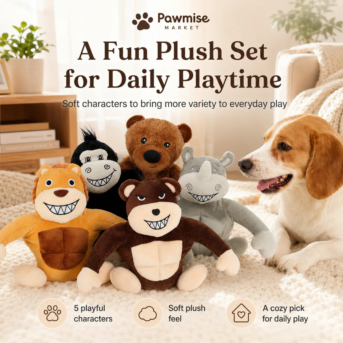 Premium Plush Squeaky Pet Toy Set For Dogs And Cats