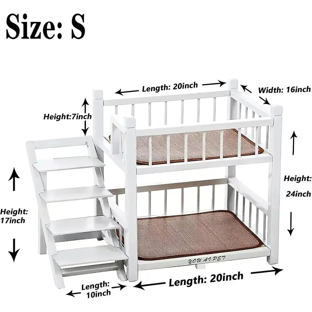 Comfortable Double Layer Dog Bunk Bed With Integrated Stairs