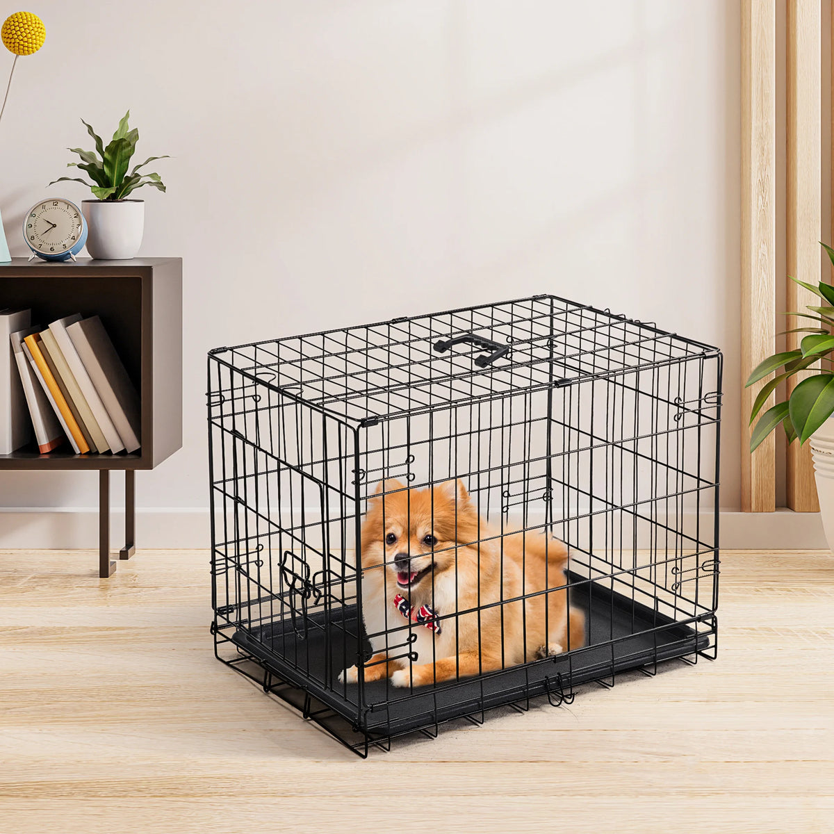 JHK Single Door Folding Pet Kennel With Leakproof Metal Tray