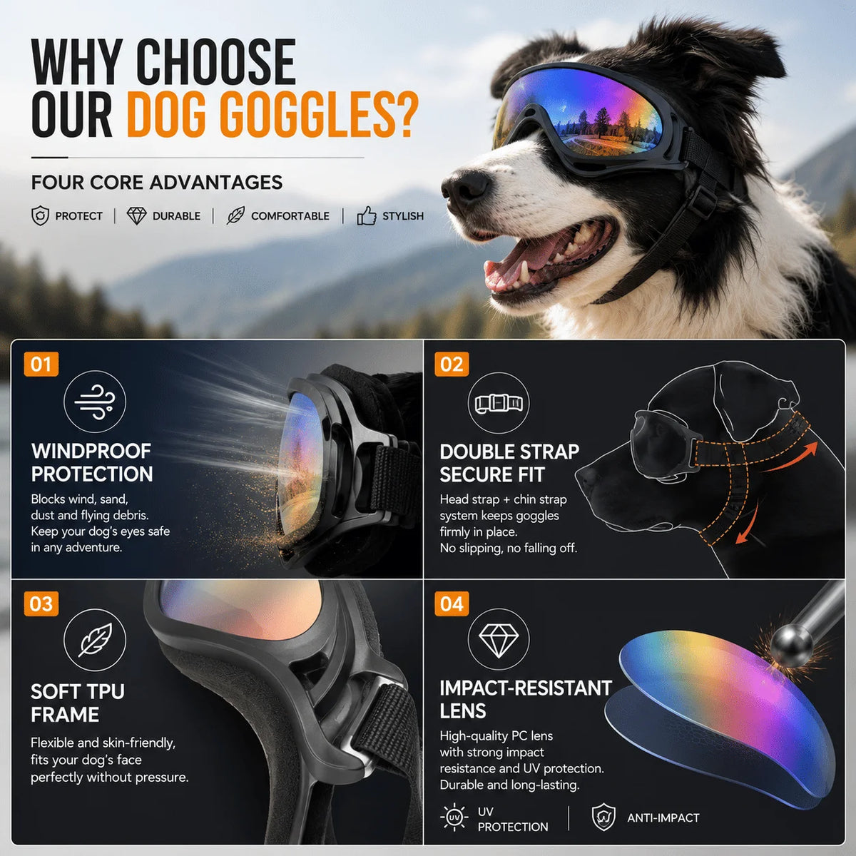 Adjustable Dog Sunglasses With Anti UV Wind And Dust Protection